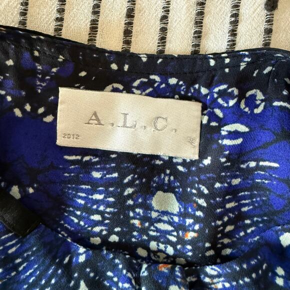 A.L.C. Blue and Black Printed Silk Button front Drop Hem Swing Dress Extra Small - Picture 6 of 10